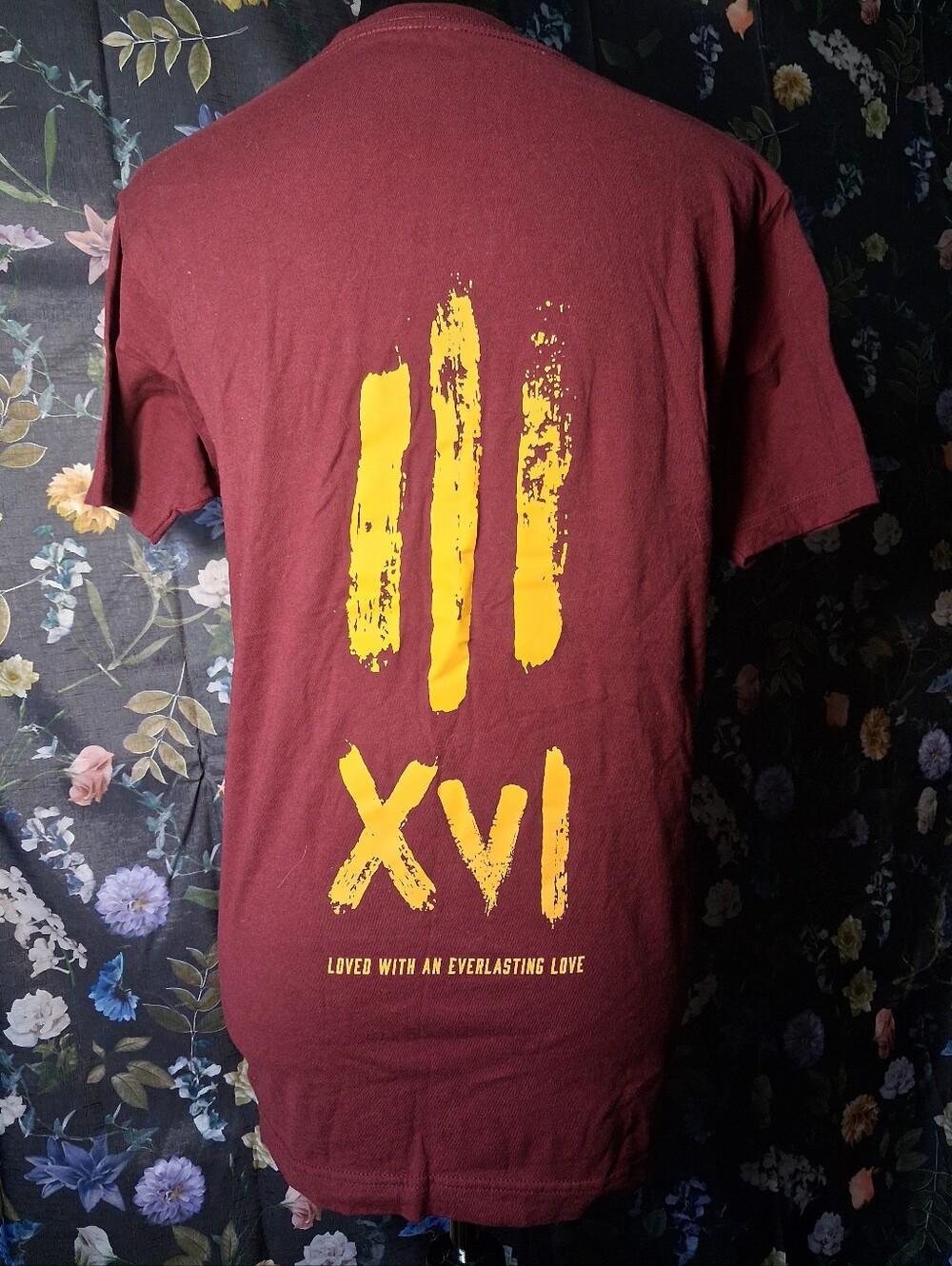 Christian Faith John 3:16 Burgundy Graphic T-Shirt with Yellow Print